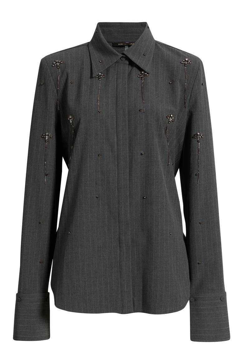 Bridget Embellished Pinstripe Shirt, Alternate, color, GREY