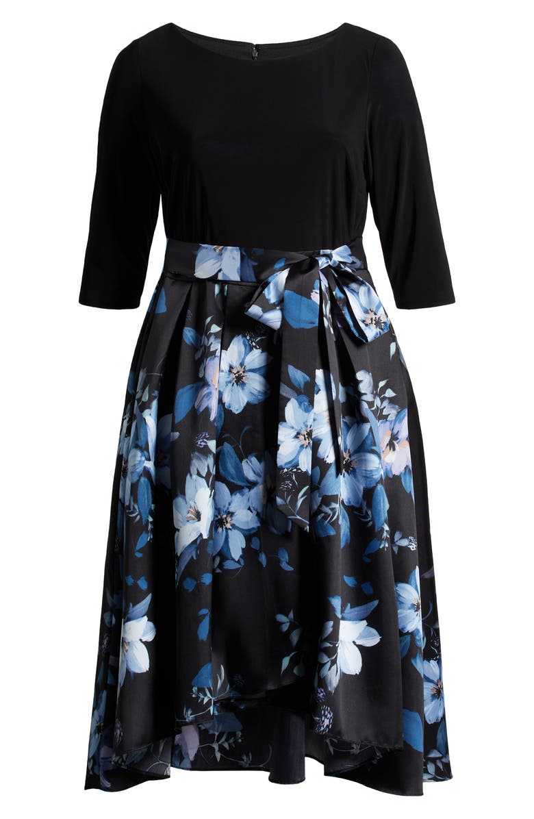 SL FASHIONS Floral Tie Waist Mikado Cocktail Dress, Alternate, color, 