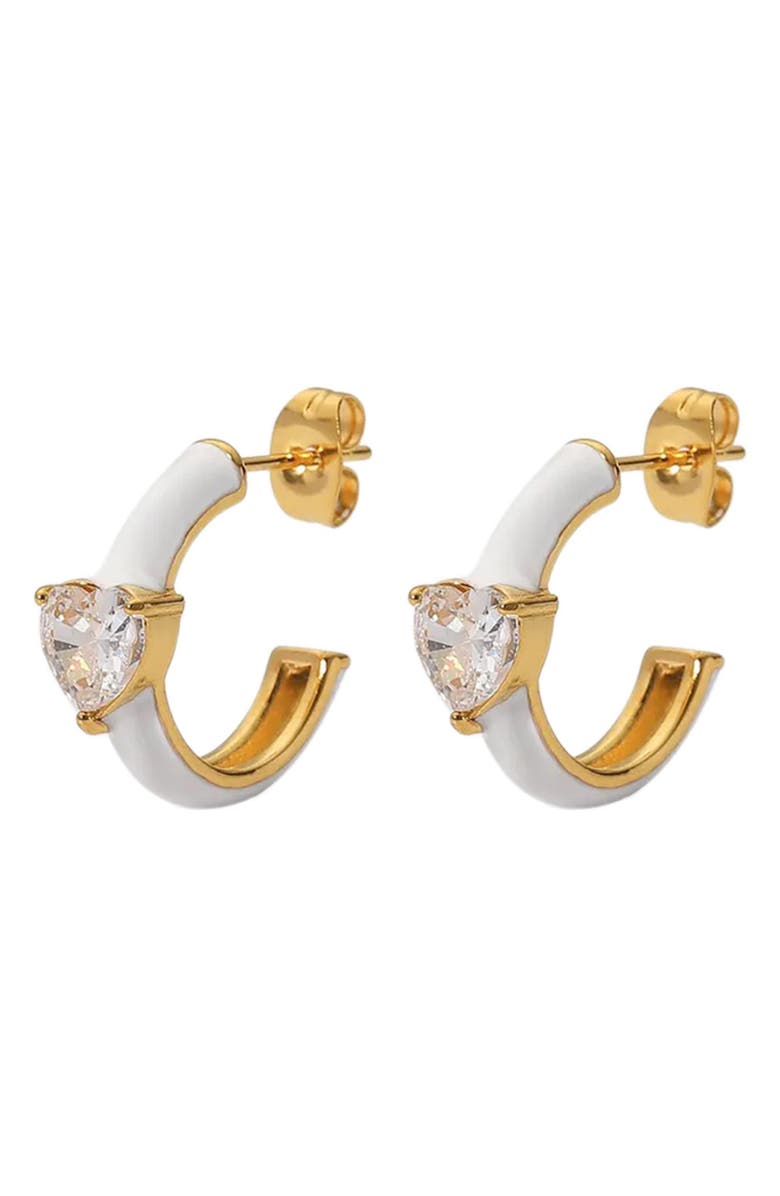 Adornia Crystal Heart Enamel Huggie Hoop Earrings, Main, color,