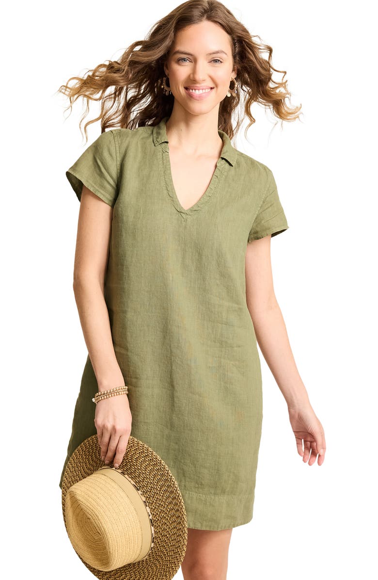 Tommy Bahama Two Palms Short Sleeve Linen Dress, Alternate, color, Dark Fern