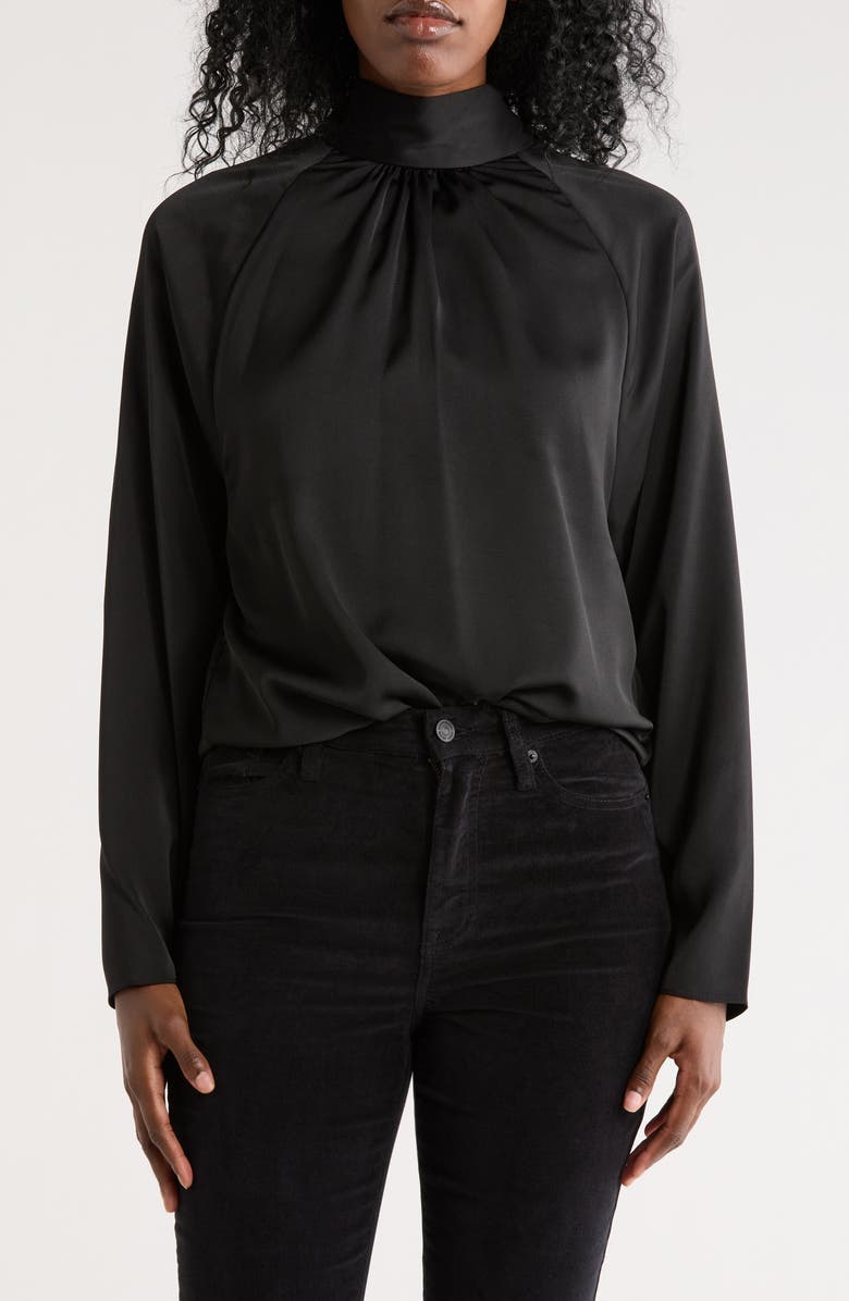 DKNY Sueded Satin Top, Main, color, Black