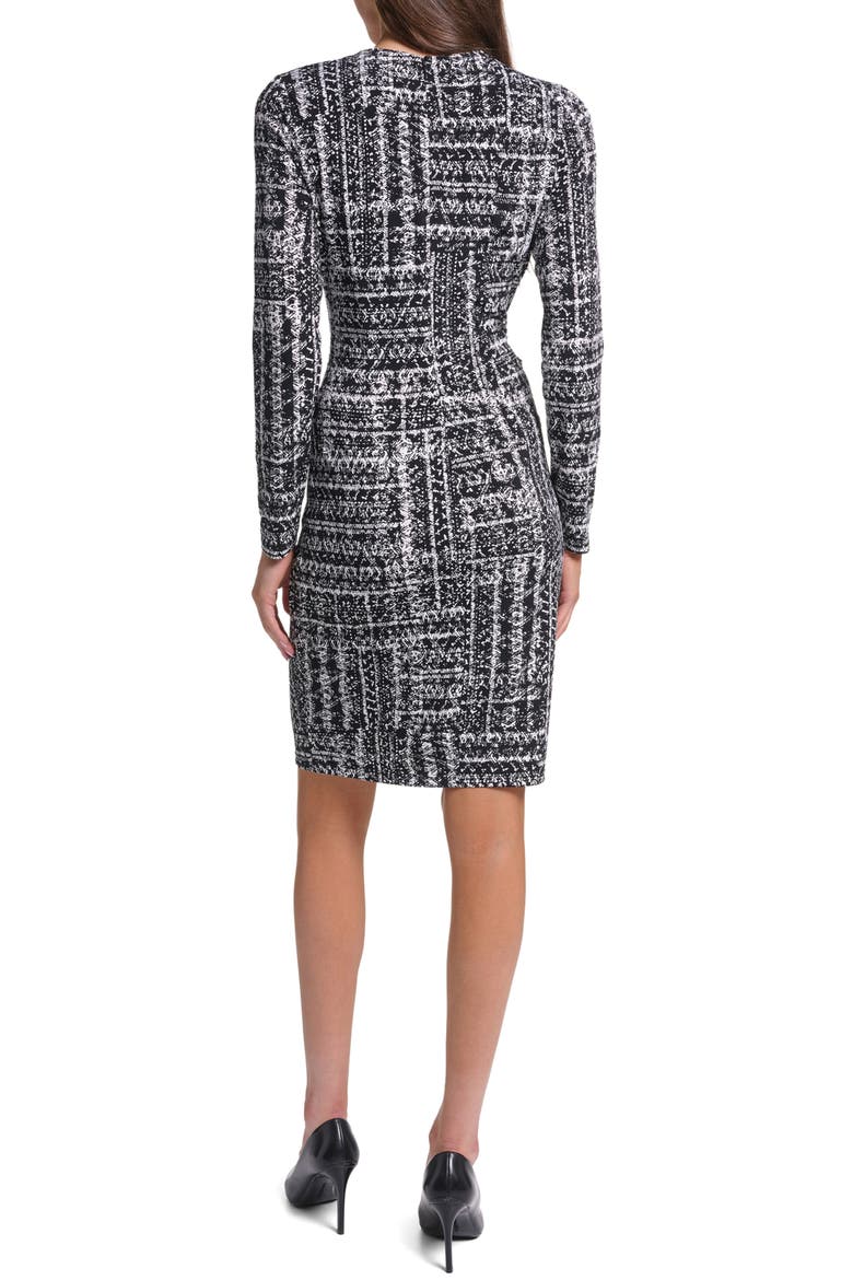 Faux Wrap Long Sleeve Body-Con Dress, Alternate, color, BLACK/ CREAM