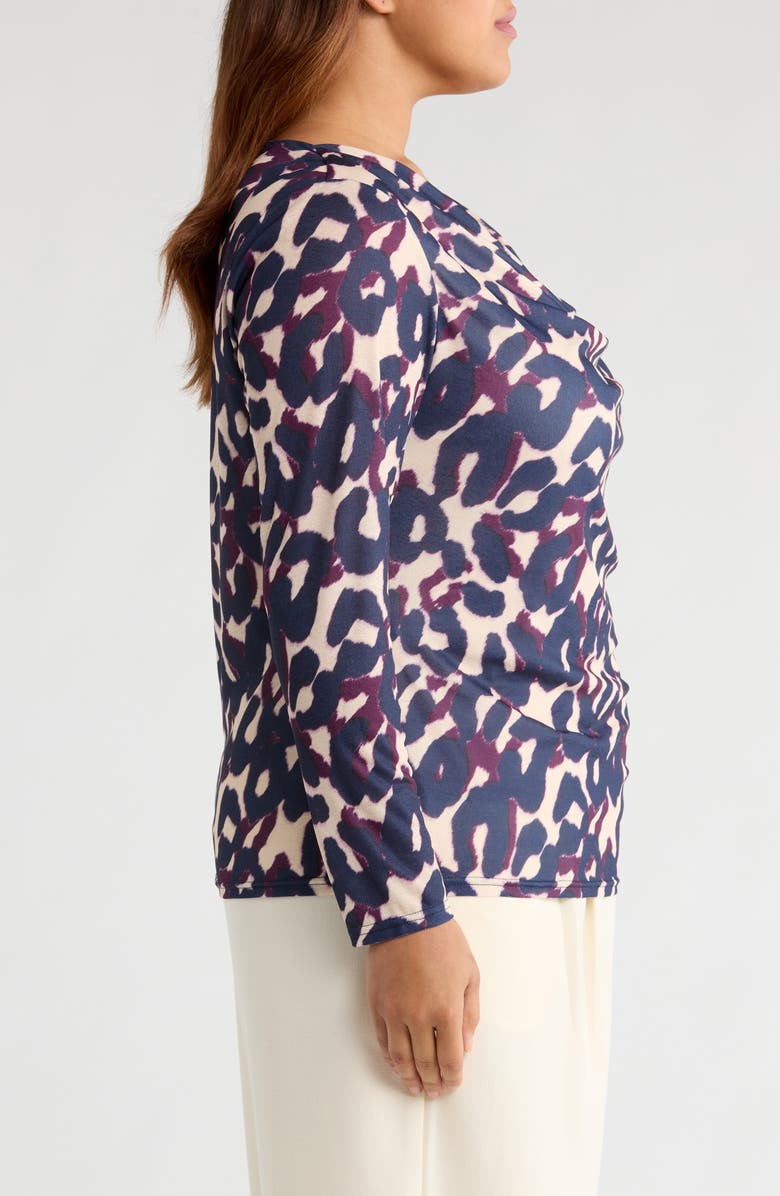 Tahari ASL Cowl Neck Top, Alternate, color, Navy/ Plum Leopard
