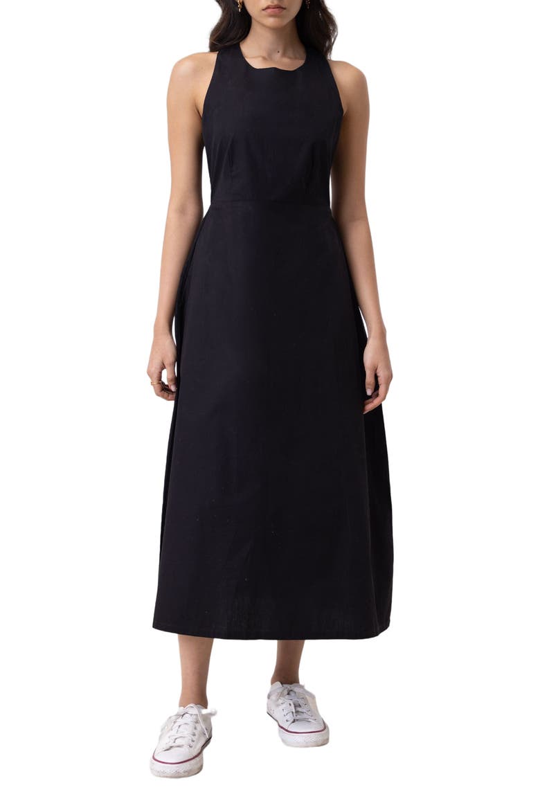 Cross-back Midi Dress, Main, color, Black