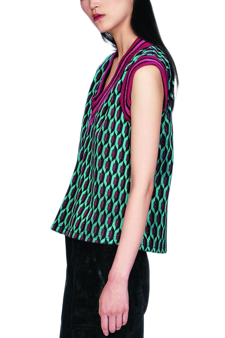 Glitter Geo Jacquard Pullover Vest, Alternate, color, Teal Multi