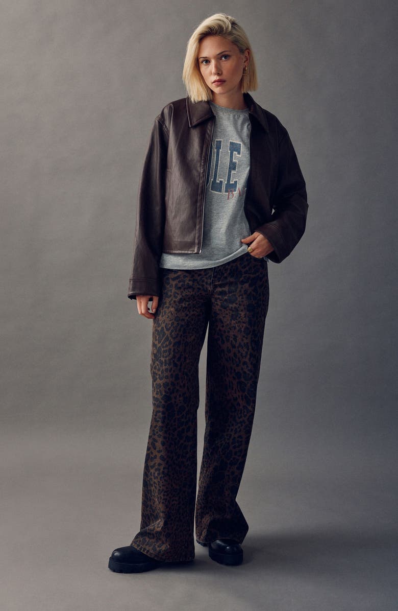 NEXT Animal Print High Waist Wide Leg Jeans, Alternate, color, Brown Multi