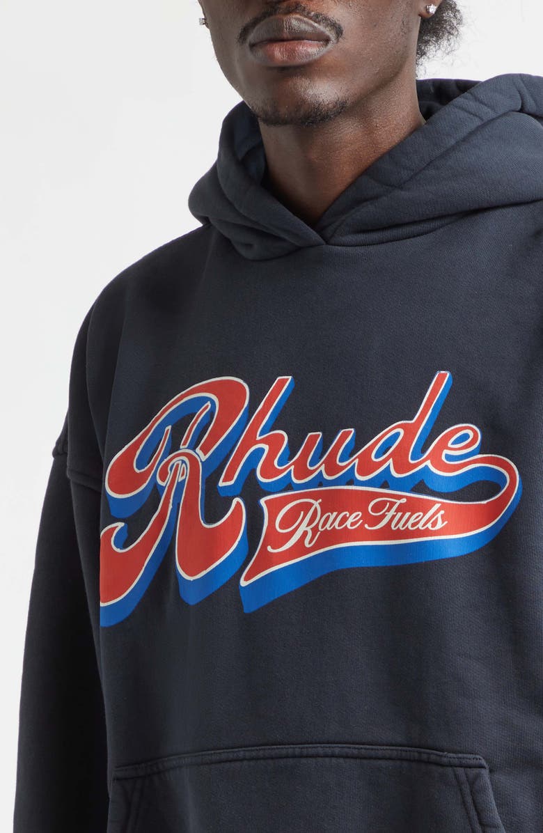 Rhude Pit Stop Hoodie, Alternate, color, Vintage Black / Red / Blue