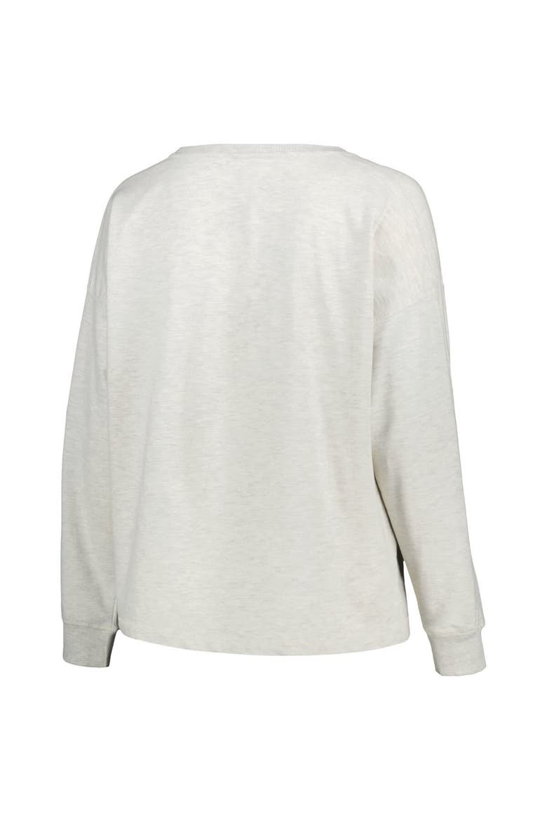 Women's Profile Oatmeal Michigan Wolverines Plus Size Distressed Arch Over Logo Neutral Boxy Pullover Sweatshirt, Alternate, color, Oatmeal