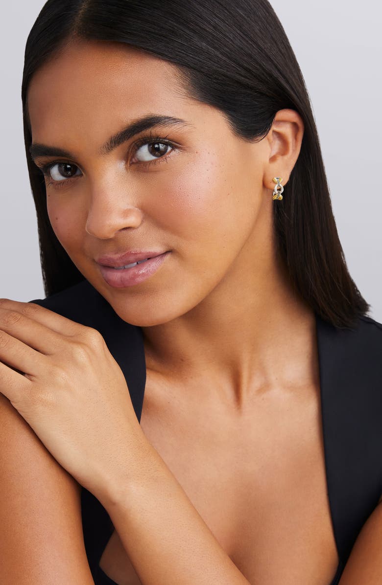 LAGOS Caviar Lux 2-Tone Petite Link Diamond Hoop Earrings, Alternate, color, Sterling Silver