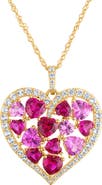 FZN 14K Gold Plated Sterling Silver Lab Created Pink Sapphire & Ruby Heart Pendant Necklace