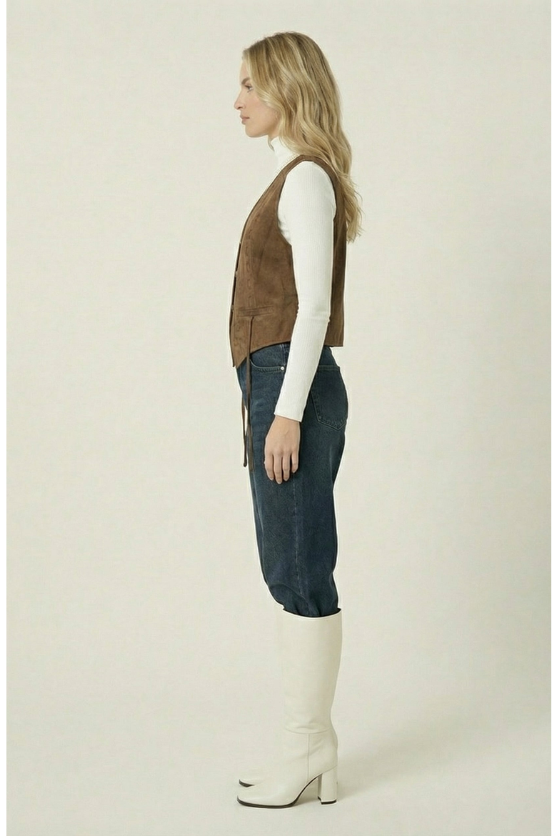 Faux Suede Vest, Alternate, color, Medium Brown