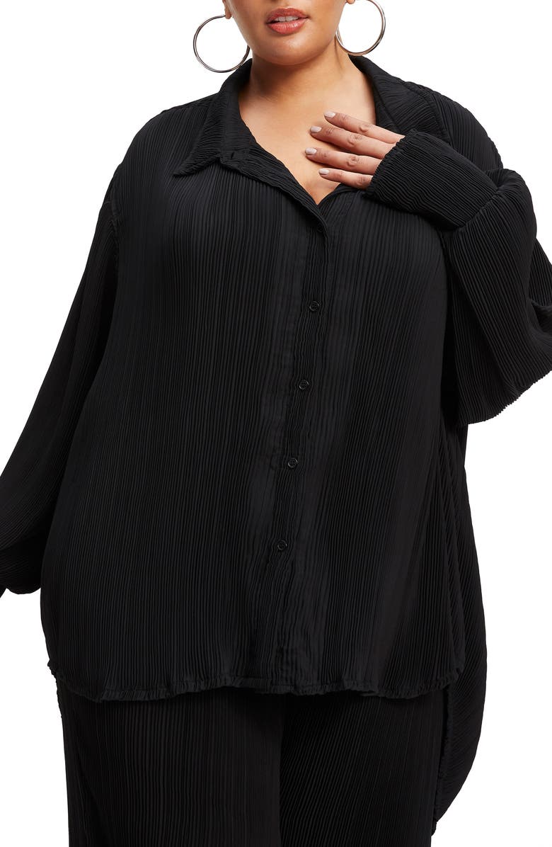 Good American Plissé Button-Up Shirt, Alternate, color,