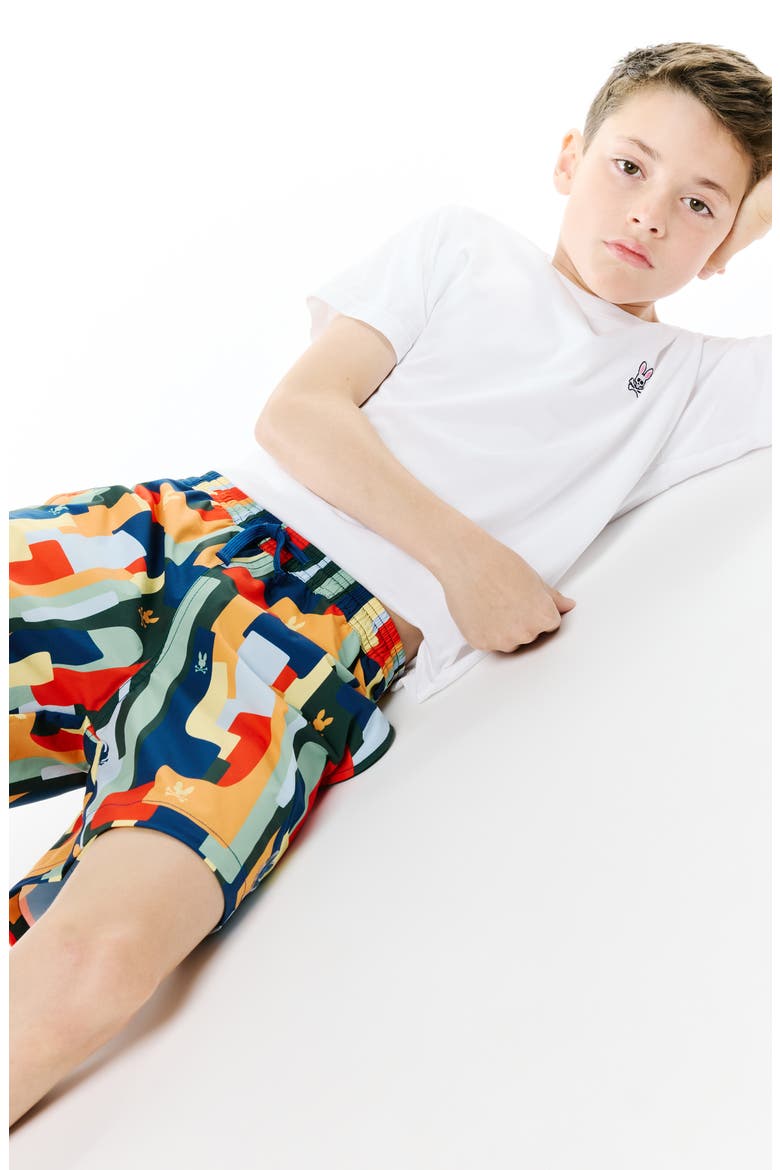 Kids' Wes Allover Print Swim Trunks, Alternate, color, NAVY PEONY