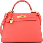 Pre-Owned Hermes Kelly Handbag Red Epsom with Gold Hardware 28