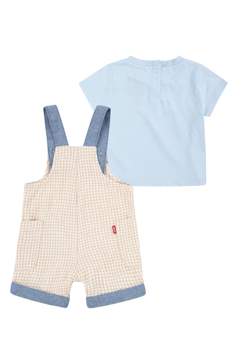 Levi's Logo Patch T-Shirt & Gingham Shortalls Set, Alternate, color, Oxford Tan