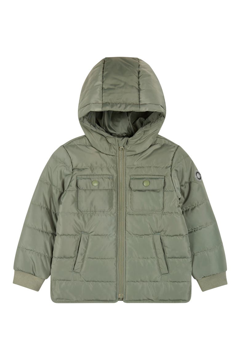 Hooded Quilted Puffer Jacket, Main, color, DUSTY GREEN