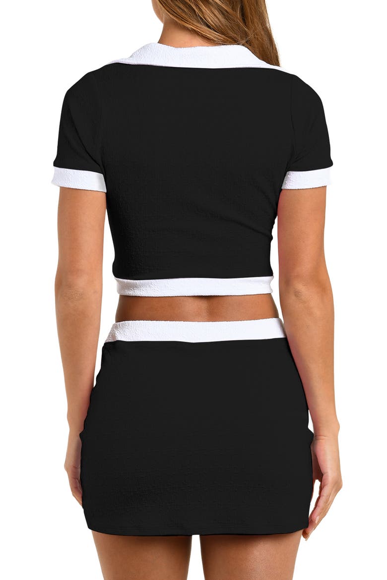 Chic Short Sleeve Swim Top, Alternate, color, BLACK