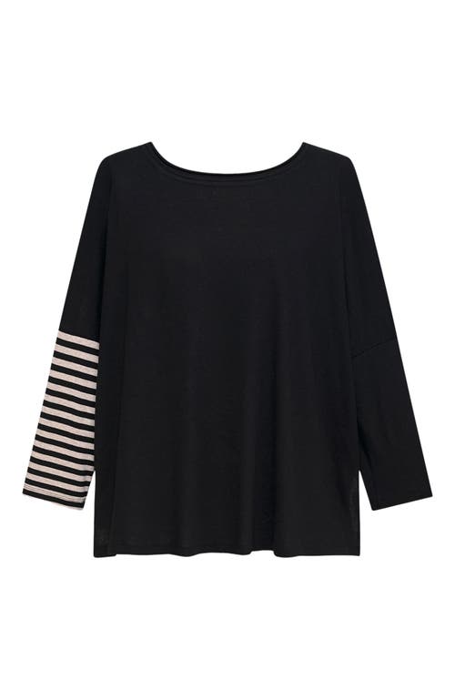 Alembika Boxy Tee With Striped-sleeve