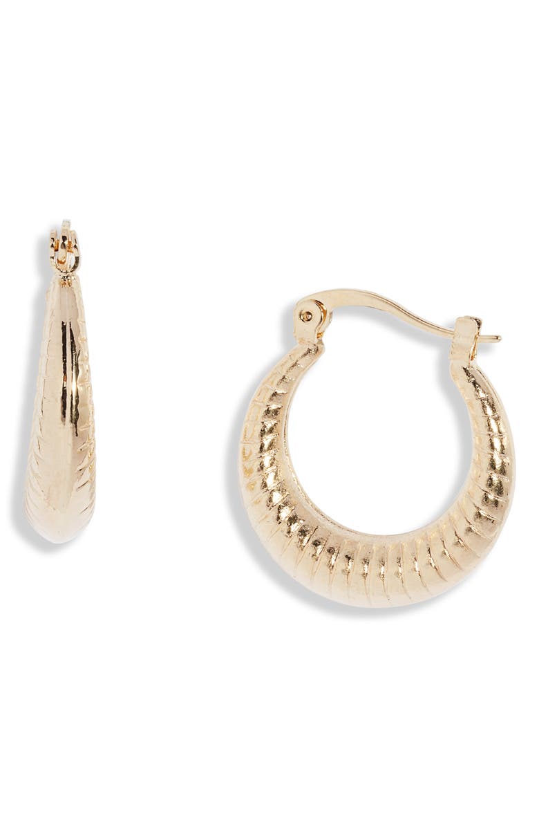 Casa Clara Paris Etched Huggie Hoop Earrings, Main, color, 