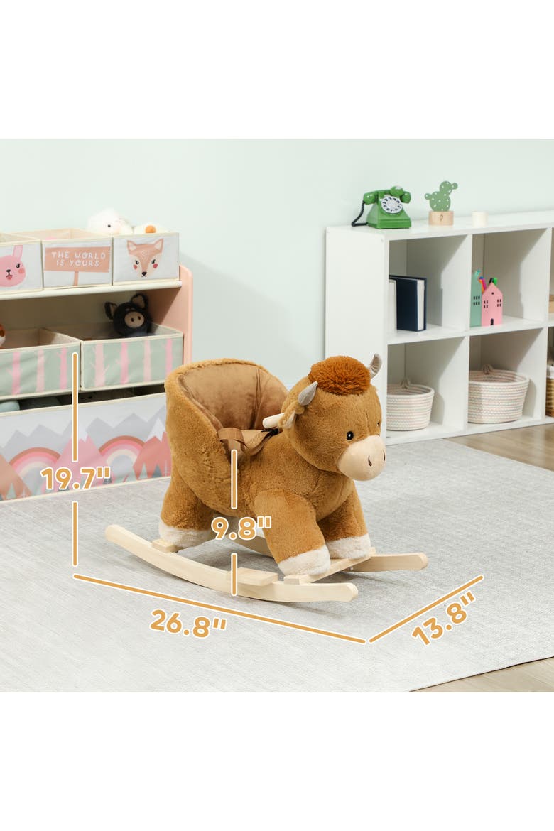 Baby Rocking Horse with Cute Cow Stuffed Plush, Music, Safety Belt, Cow Wooden Rocking Horse for Boys and Girls Aged 1-3 Years, Brown, Alternate, color, brown
