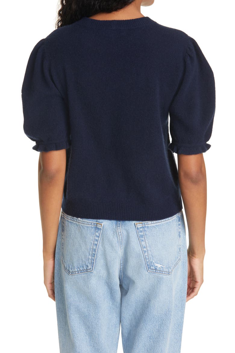 Ruffle Puff Sleeve Recycled Cashmere Sweater, Alternate, color, NAVY