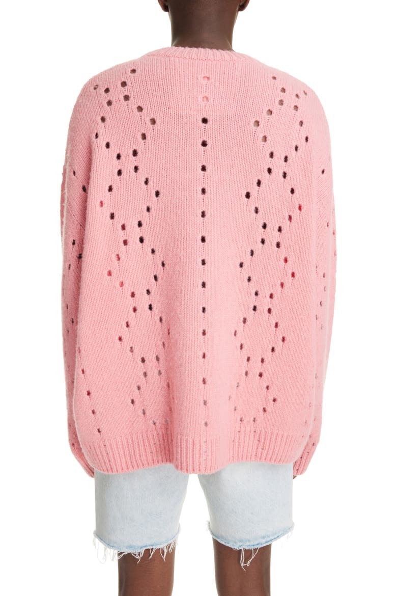 Oversize Pointelle Stitch Crewneck Sweater, Alternate, color, FLAMINGO