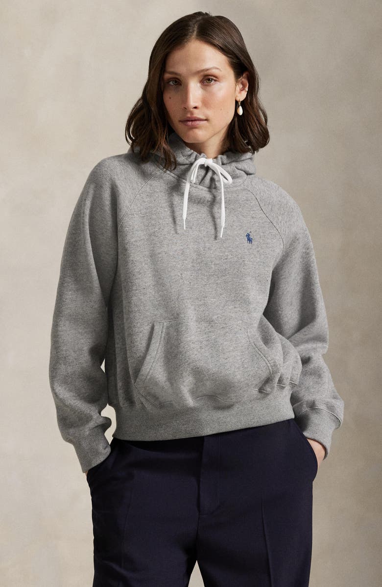 Polo Ralph Lauren Arctic Fleece Shrunken Fit Hoodie, Alternate, color, Dark Vintage Heather
