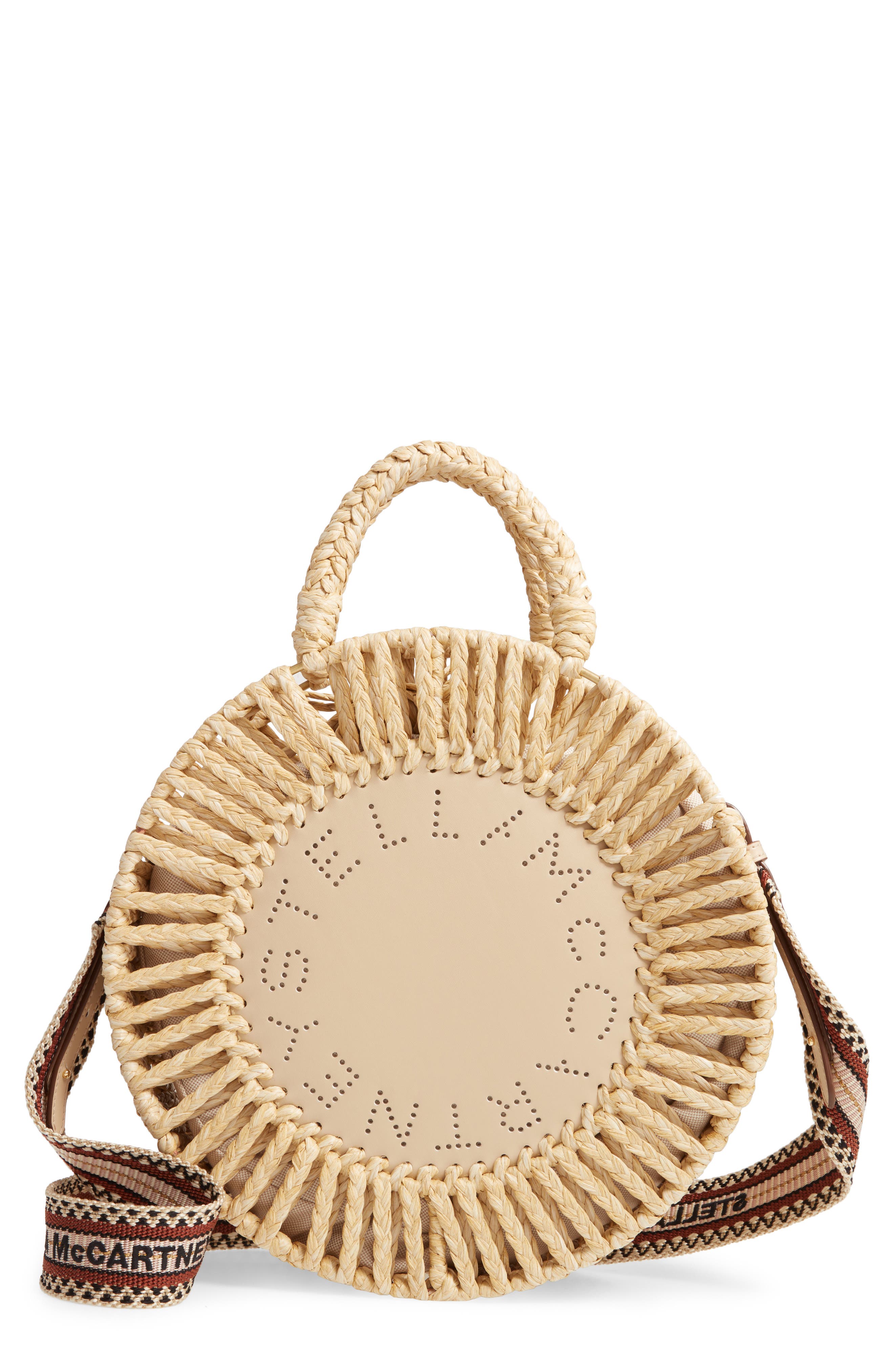Stella McCartney Logo Woven Raffia Circle Bag, Main, color, 