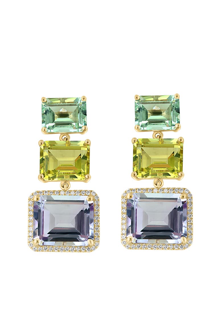 14K Yellow Gold Diamond,Pink Amethyst,Green Amethyst,Lemon Quartz Earrings, Main, color, Hematite and FW Blush Pearl