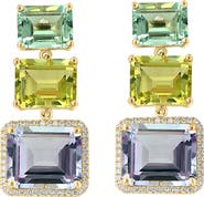 EFFY 14K Yellow Gold Diamond,Pink Amethyst,Green Amethyst,Lemon Quartz Earrings