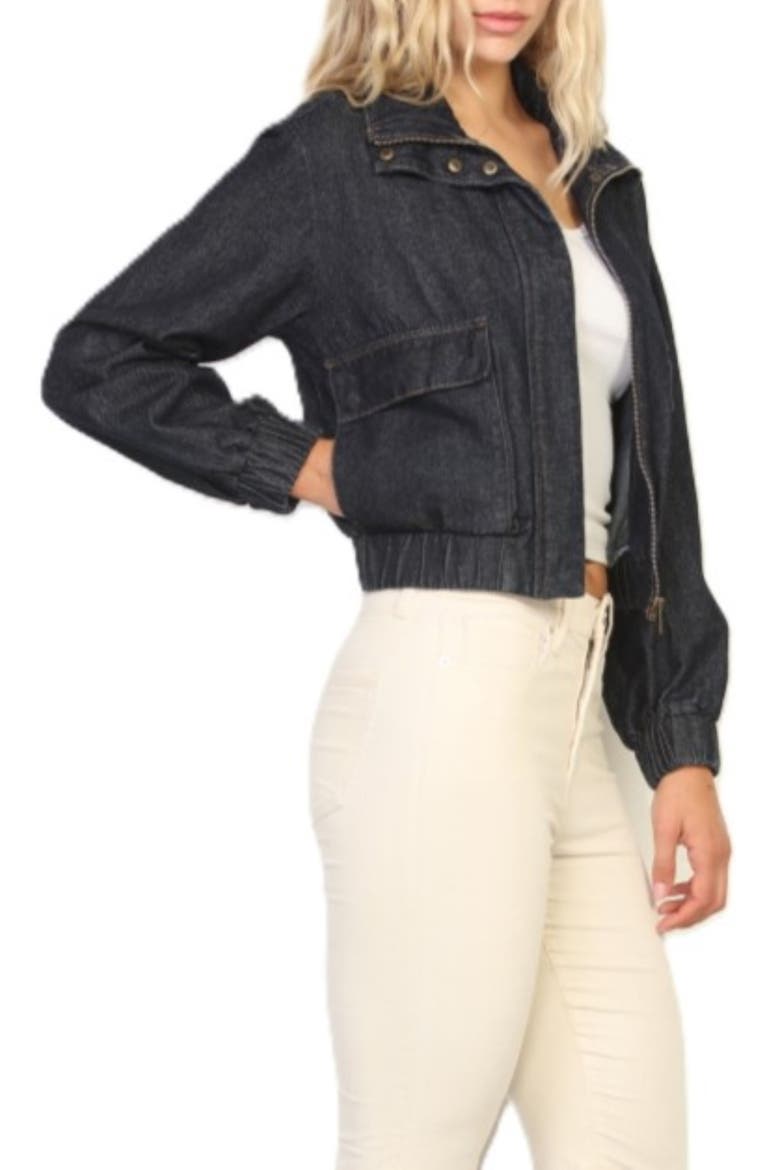 Washed Zip Front Denim Jacket, Alternate, color, DARK INDIGO