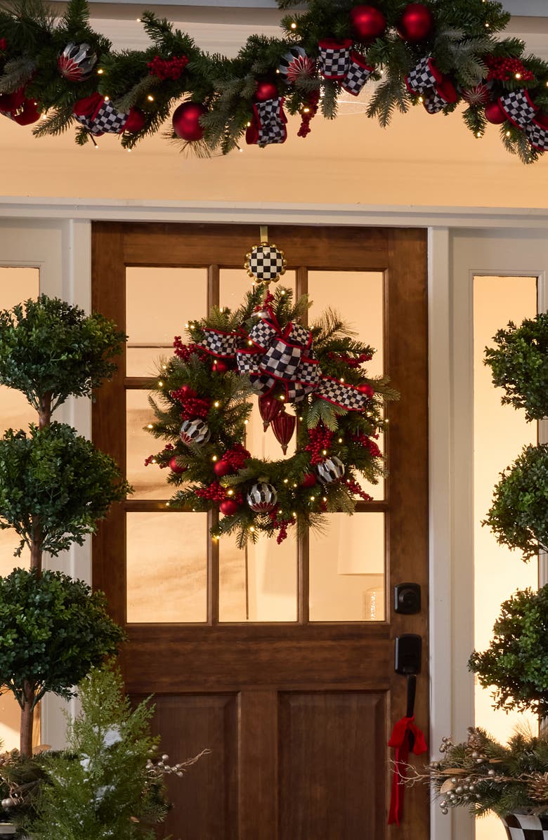 MACKENZIE CHILDS Merry Christmas Illuminated 24-Inch Wreath, Alternate, color, Green