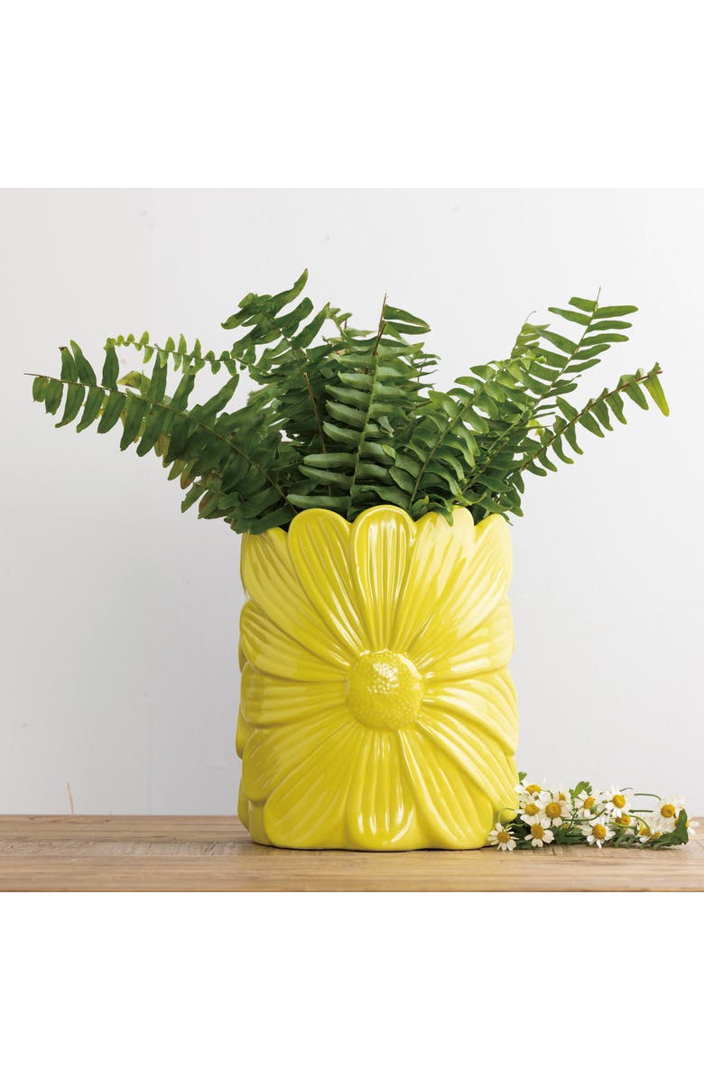 Transpac Dolomite Daisy Planter Yellow for Spring Garden Decor, Alternate, color, Yellow