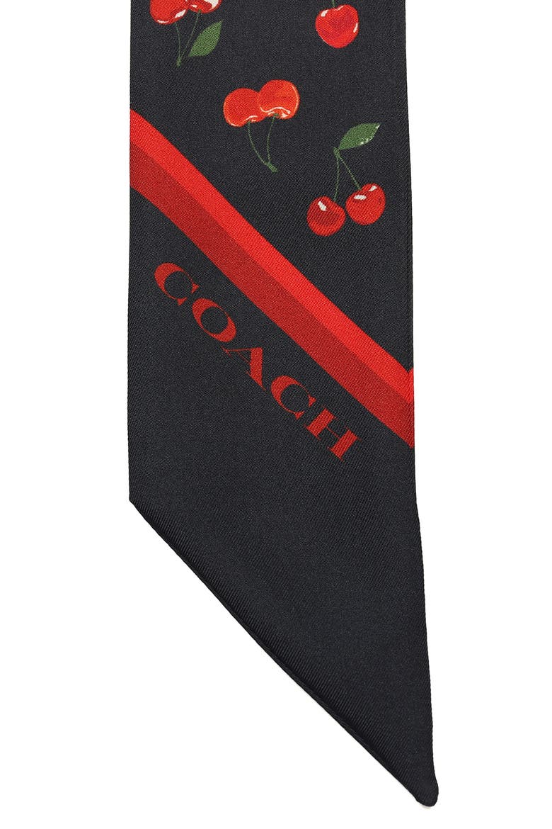 Cherry Print Silk Skinny Scarf, Alternate, color, NAVY MULTI