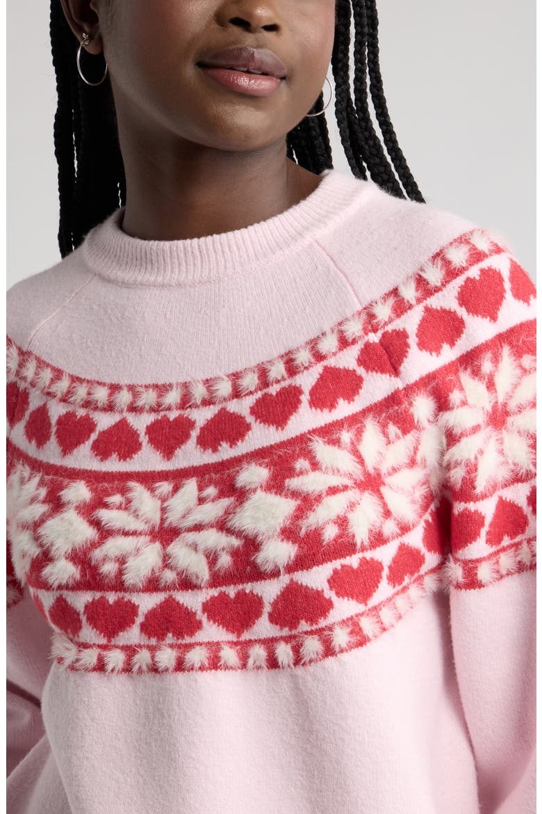 Fair Isle Crewneck Sweater, Alternate, color, RED- IVORY CLARA MIX FAIRISLE