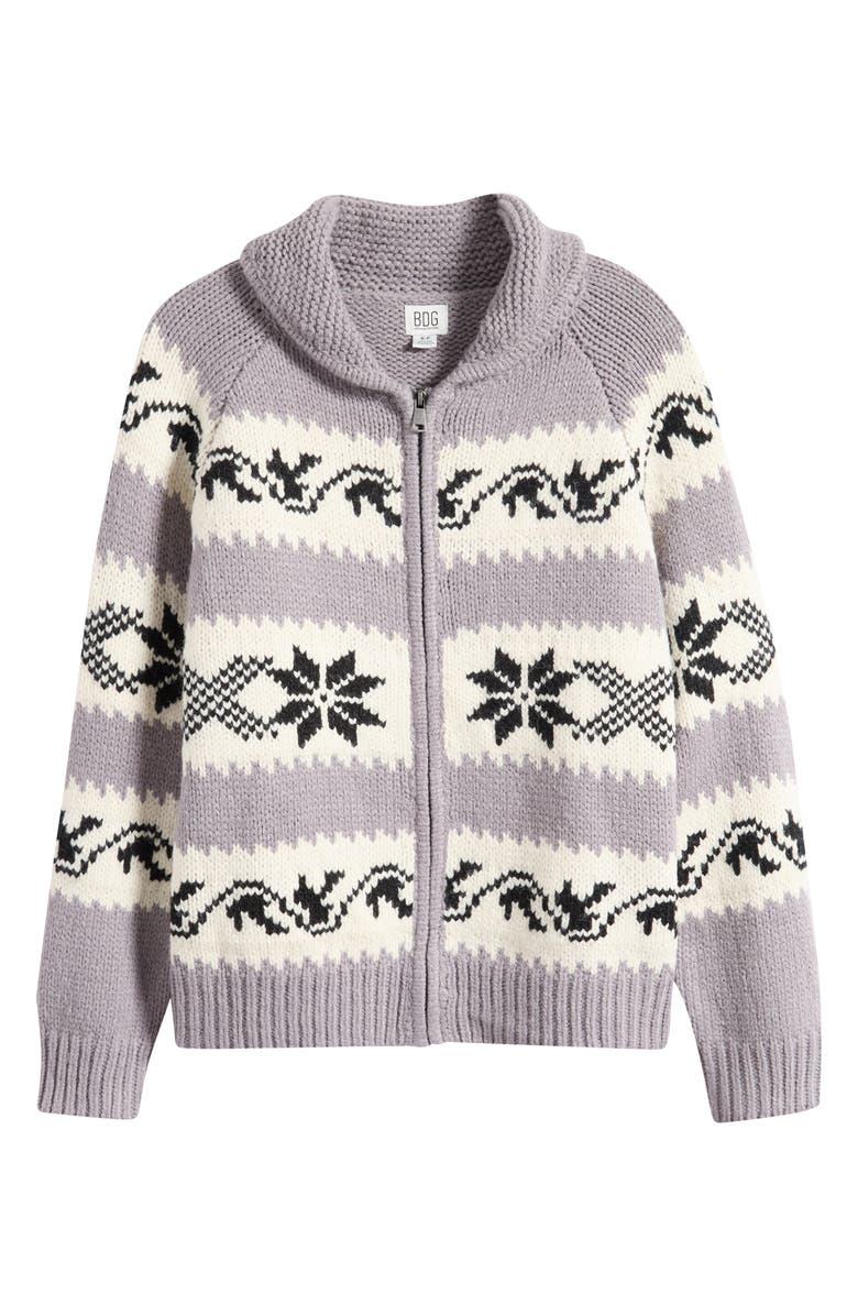 BDG Urban Outfitters Nordic Zip Cardigan, Alternate, color, Grey