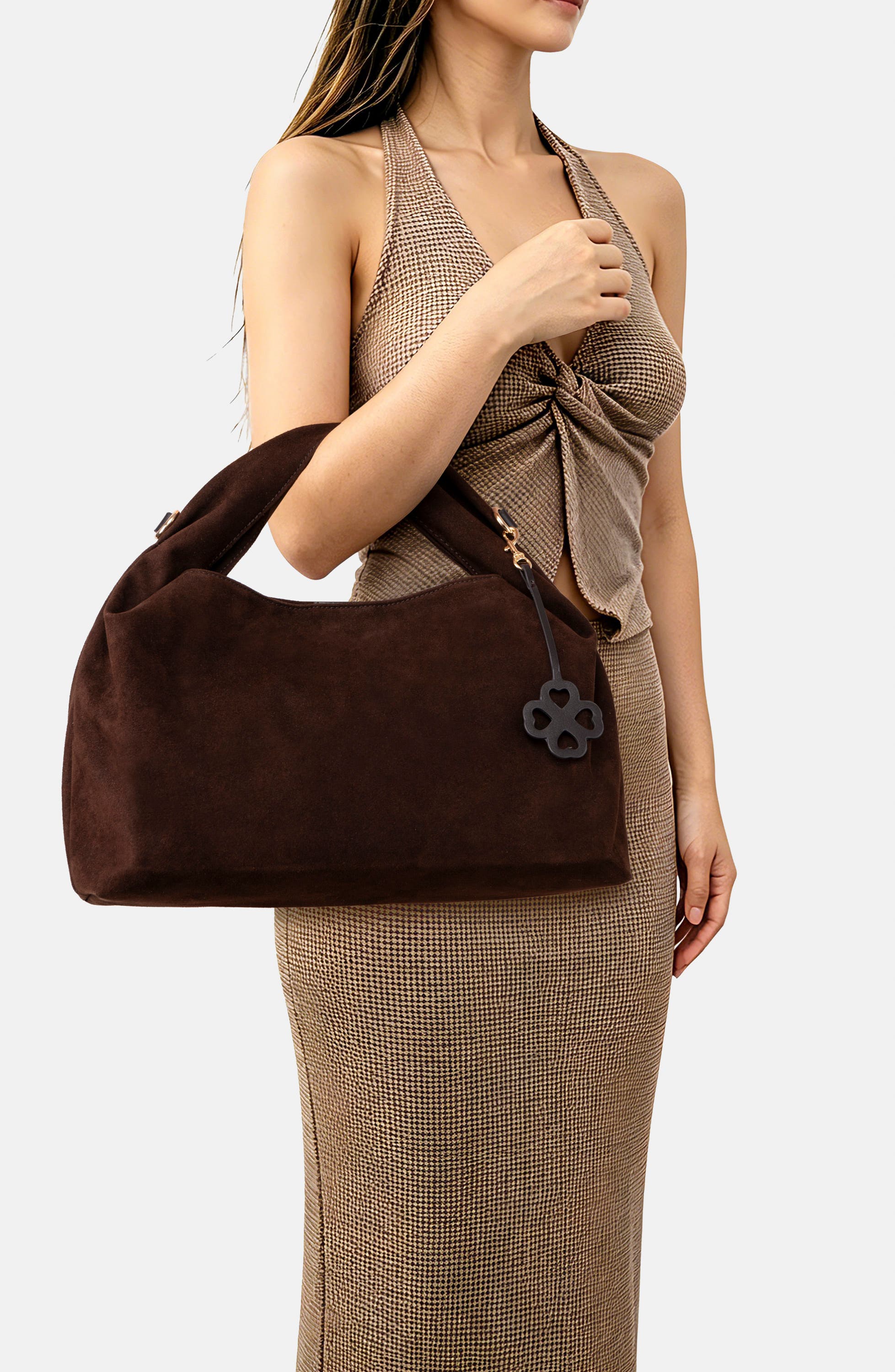 Florence Suede Shoulder Bag, Alternate, color, CHOCOLATE