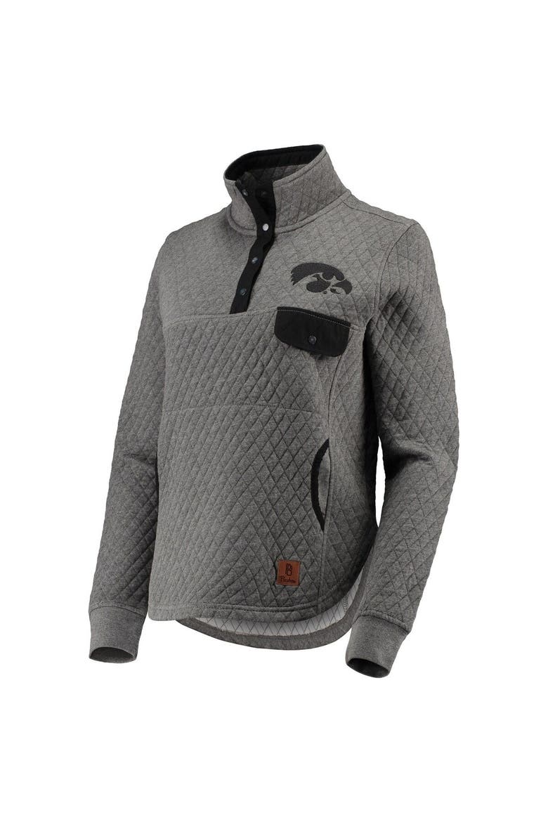Women's Pressbox Heathered Gray/Black Iowa Hawkeyes Magnum Quilted Quarter-Snap Pullover Jacket, Alternate, color, Heather Gray