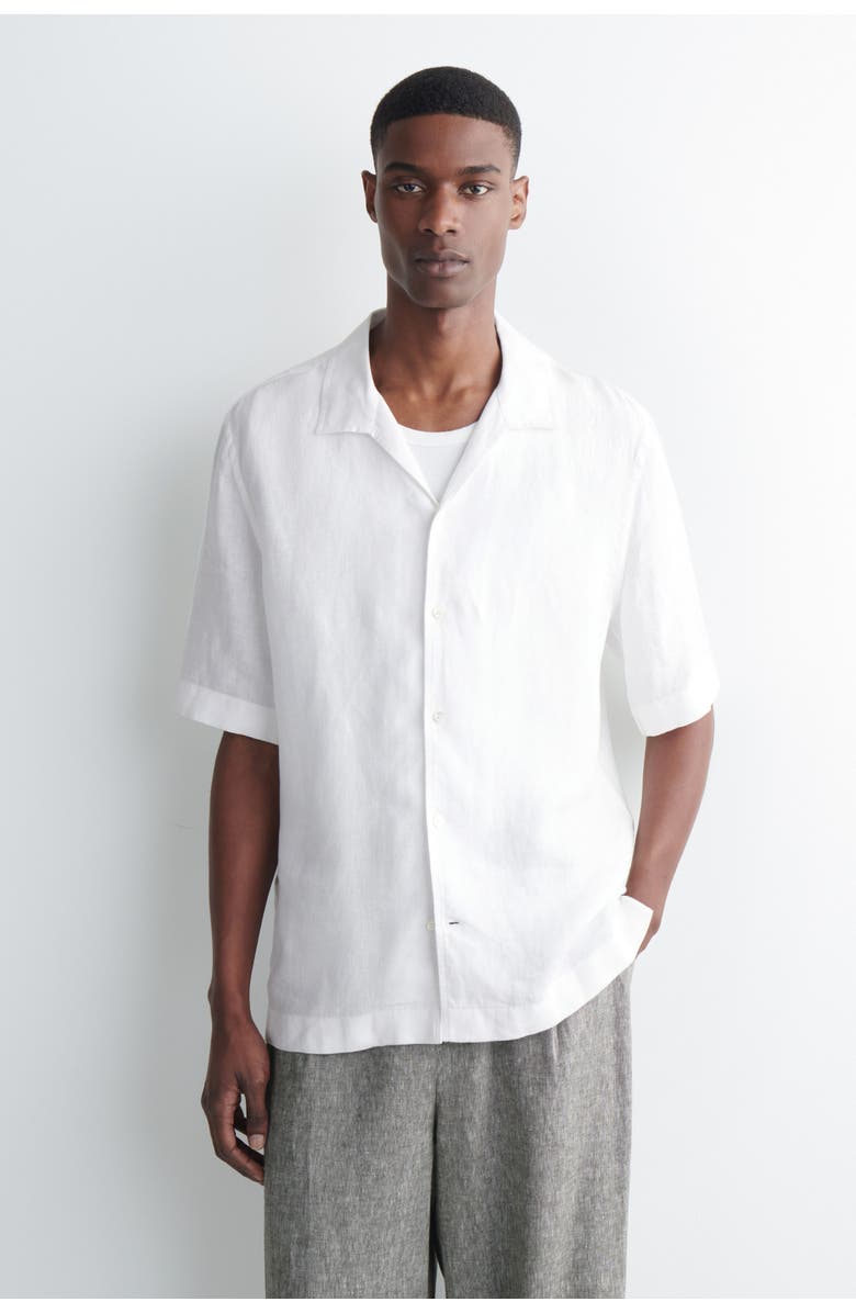 COS Camp-collar Short-sleeved Linen Shirt, Main, color, White