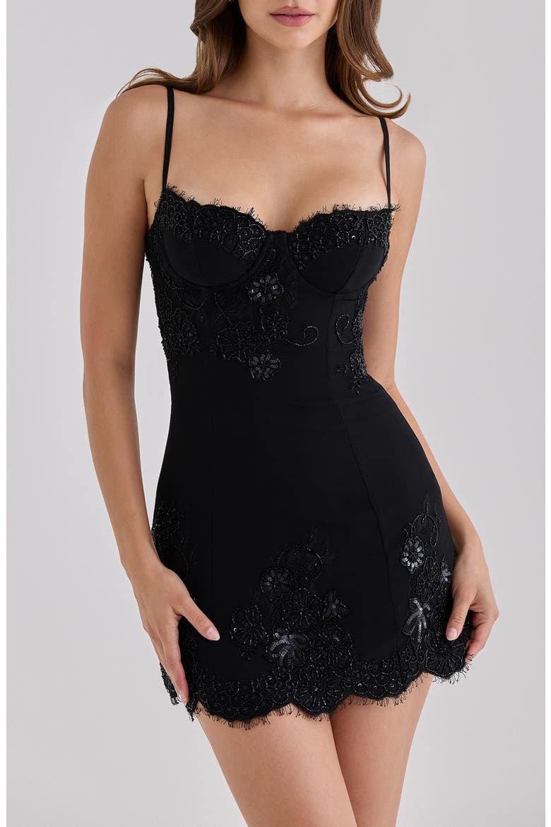Soraya Beaded Georgette Minidress, Alternate, color, BLACK