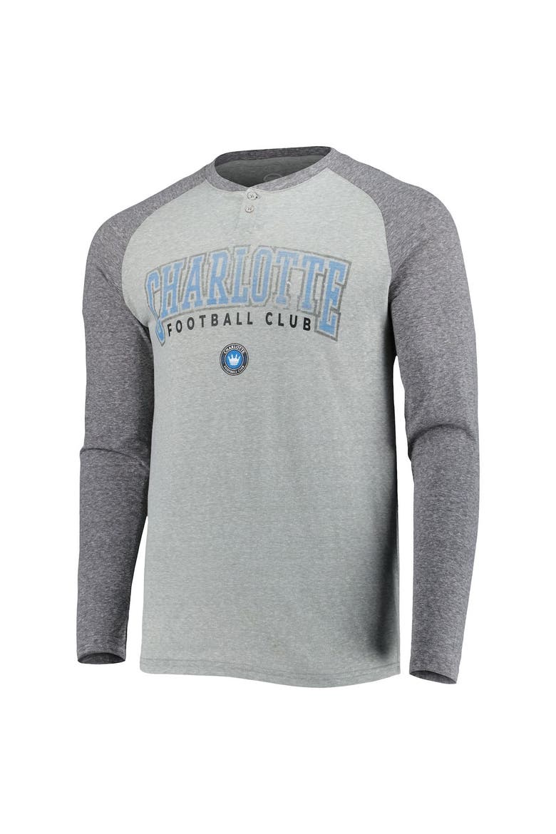 Men's Concepts Sport Heathered Gray/Heathered Charcoal Charlotte FC Ledger Raglan Long Sleeve T-Shirt, Alternate, color, Charcoal