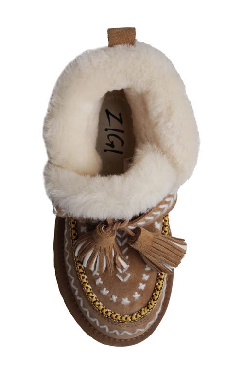 Zigi Faux Fur Tassel Bootie In Tan Suede