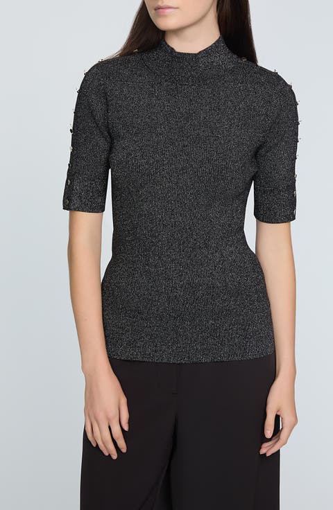The Samantha Metallic Snap Accent Mock Neck Sweater