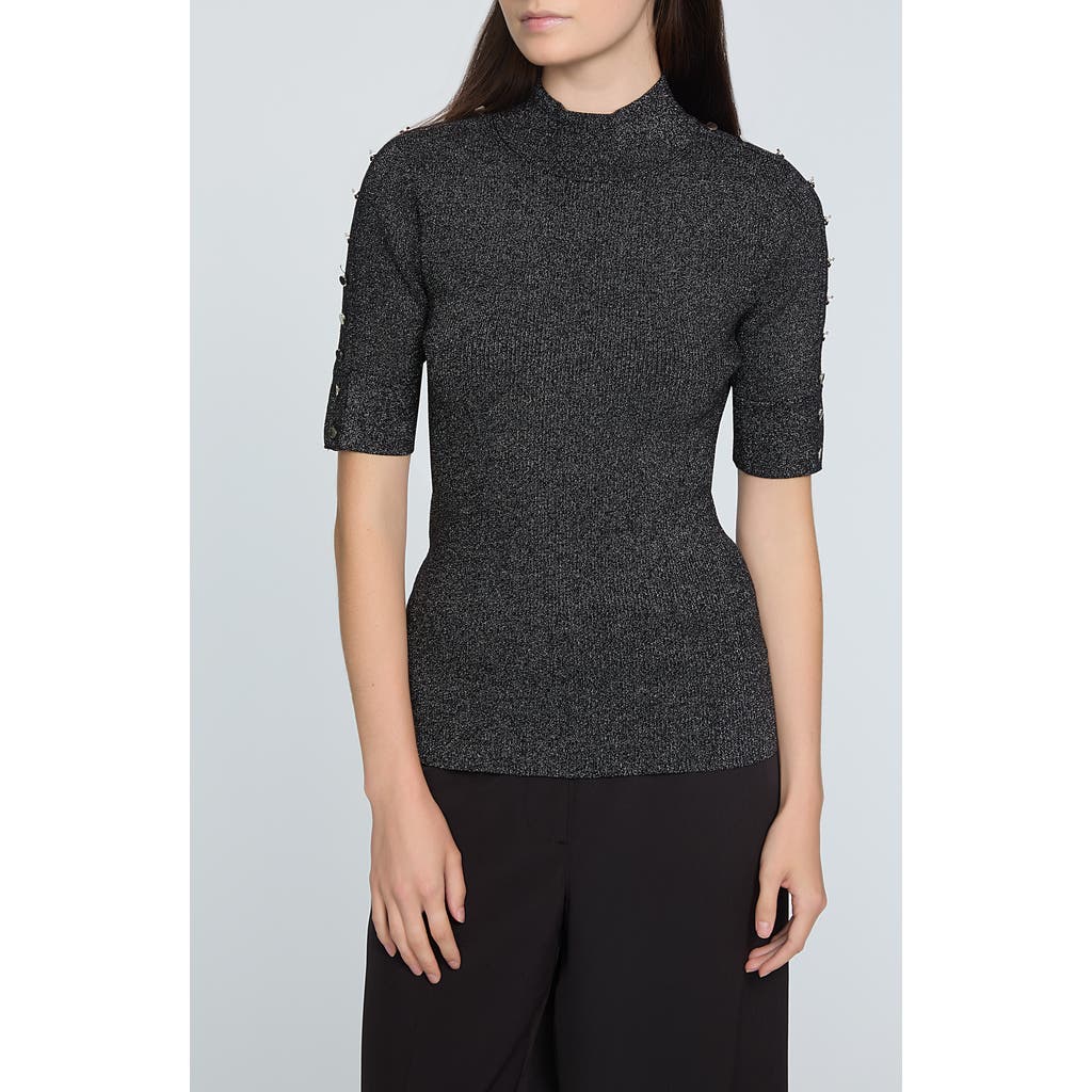 ELIE TAHARI ELIE TAHARI THE SAMANTHA METALLIC SNAP ACCENT MOCK NECK SWEATER