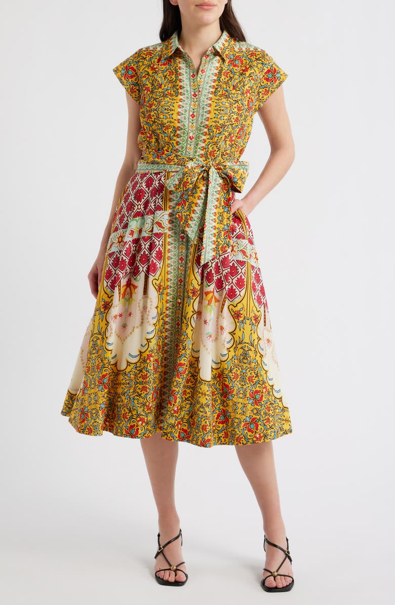 Elie Tahari Fran Baroque Print Tie Waist Shirtdress, Main, color, Baroque Print