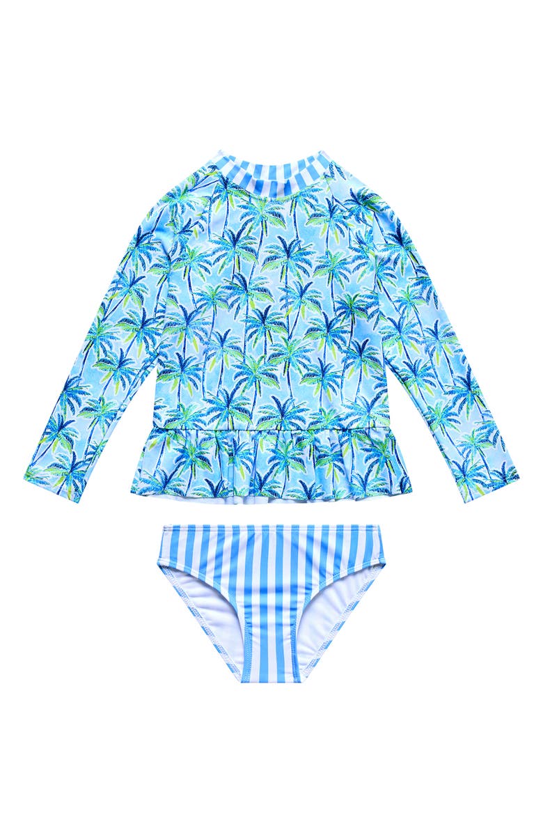 Beach Lingo Kids' Long Sleeve Two-Piece Rashguard Swimsuit, Main, color, Blue