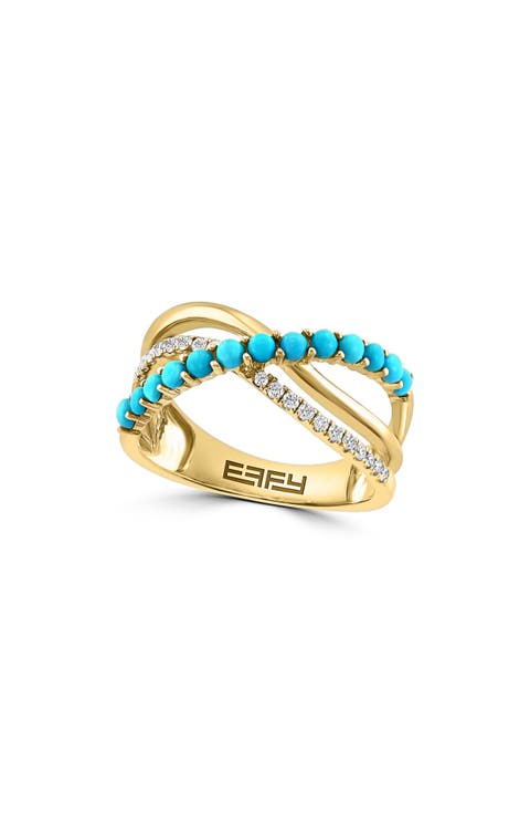 14K Yellow Gold Diamond Turquoise Ring