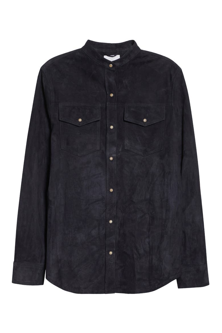 Lambskin Suede Overshirt, Alternate, color, 11 BLUE