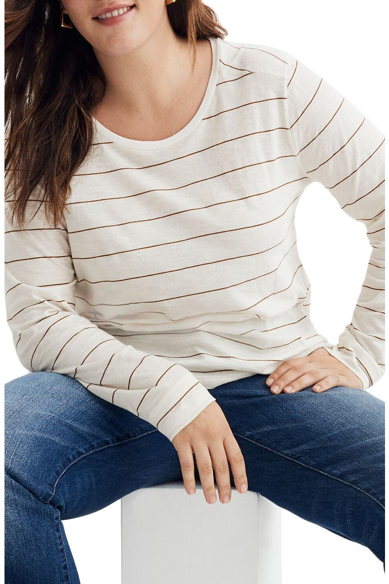 Stripe Whisper Cotton Long Sleeve Tee, Alternate, color, DARK TOBACCO ROTI STRIPE
