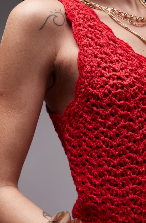 Topshop Open Stitch Cotton Sweater Tank In Red